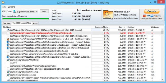 WinTree identifies hibernate file has returned