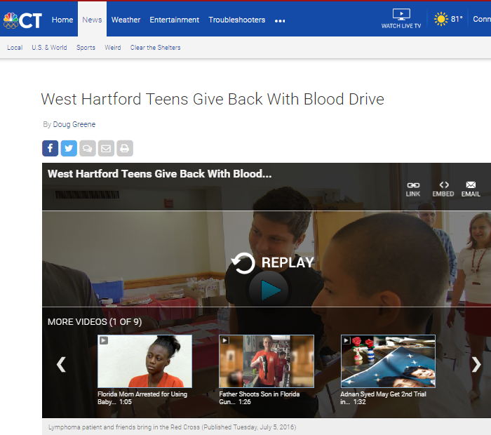 West Hartford Teens Give Back With Blood Drive