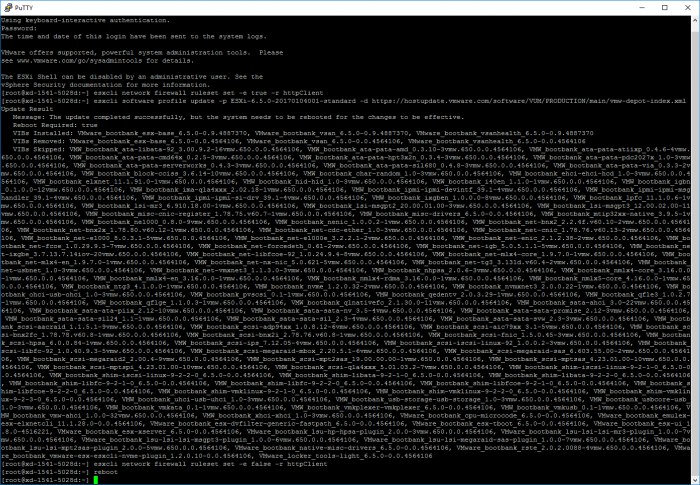 esxcli-update-successful-6-5-0a-putty-session-2017-Feb-04