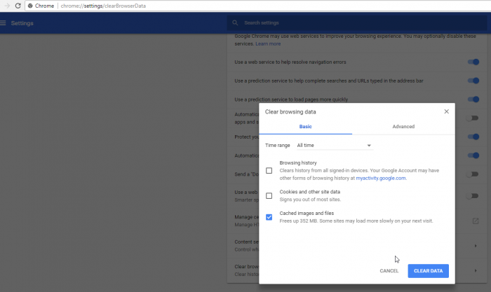 clear-Cached-images-and-files-using-chrome-settings
