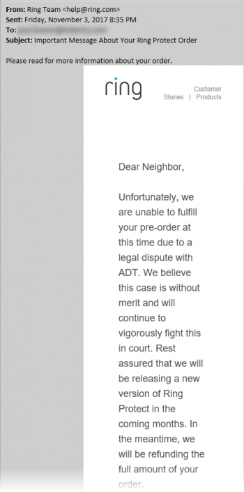 Dear-Neighbor-email-from-Ring-about-Ring-Protect-cancel