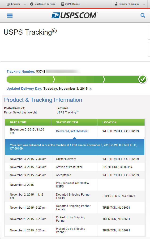 USPS Tracking for 950