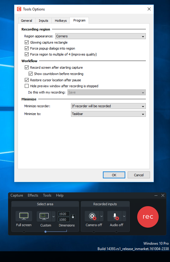 Camtasia-9-Tools-Options-Program-uncheck-Hide-preview-window-after-recording-is-stopped
